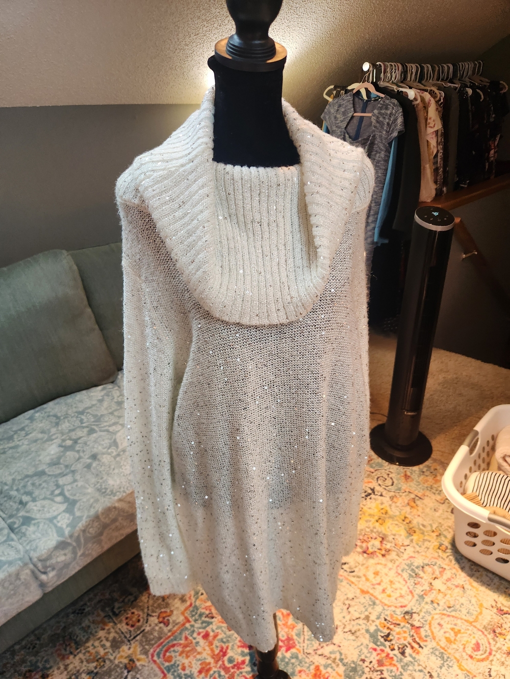Jessica London Cream Sparkle Cowl Neck Sweater